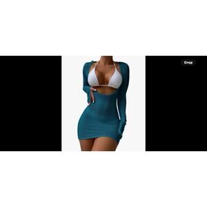 Lady Bikinis Set Women Crochet Bathing Suit with Knit Cover Up Beachwear Sz L